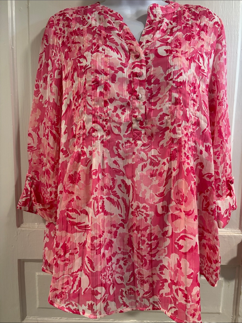 Kim Rogers Pink Floral Peasant Blouse Size L